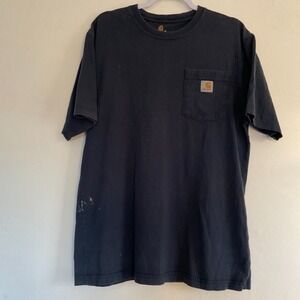 Carhartt‎ Single Pocket T-Shirt Paint Splatter Sun Faded Black Cotton Mens Med